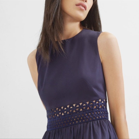 Ted Baker London Navy Blue Eyelet Crochet Lace Panel Fit & Flare Dress - Picture 5 of 11